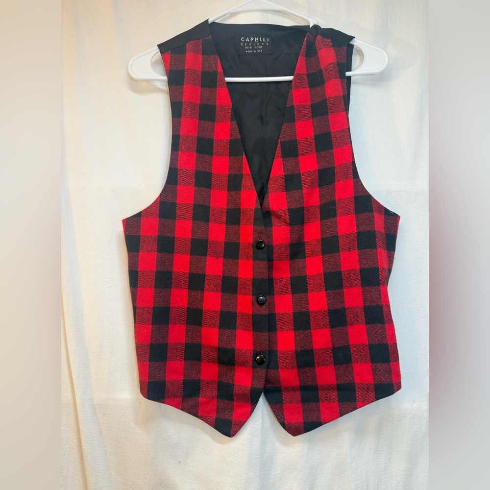 Vintage Capelli of New York Red and Black Checkered Vest